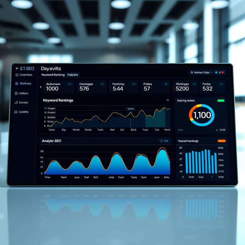 A dashboard showing SEO analytics and keyword rankings, representing an SEO marketing course.